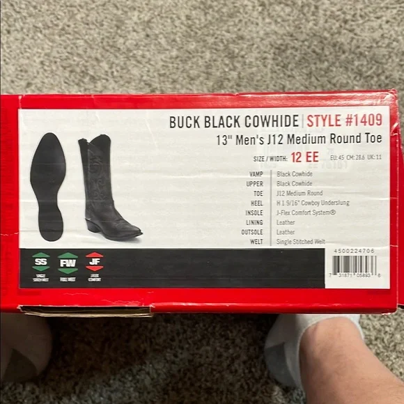 Justin Buck Black Cowhide Western Boots 12EE - Picture 1 of 5